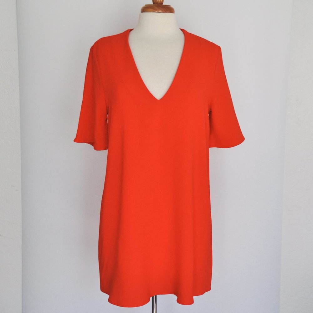 American Apparel Crepe Coral V-Neck Mini Dress